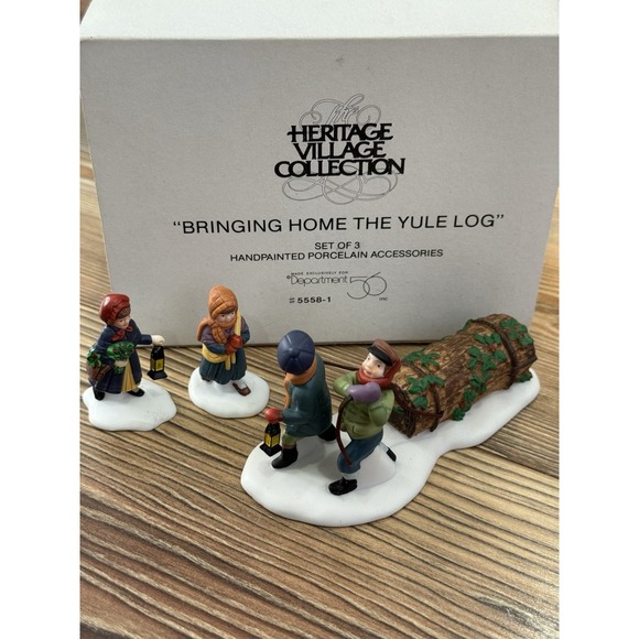 Dept 56 Dickens' Village #55581 "Bringing Home the Yule Log" 3-Piece Hand-Painte - Picture 1 of 5